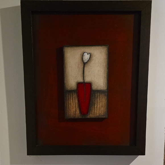 Framed Art with Red and White Flower Design - Picture 1 of 1